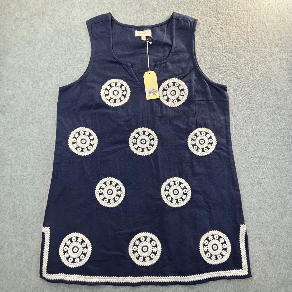 Mud Pie Gigi Embroidered Tunic Navy Blue Cotton Sleeveless Women's Size‎ M NWT